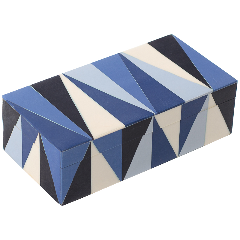 Шкатулка Blue White Triangles Bone Inlay Box Синий Белый Голубой Черный в Казани | Loft Concept 