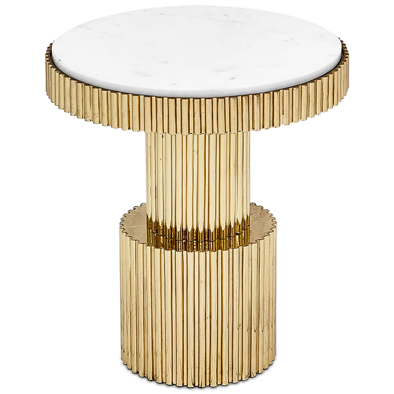 Приставной стол Brass Column Side Table Белый Латунь в Казани | Loft Concept 