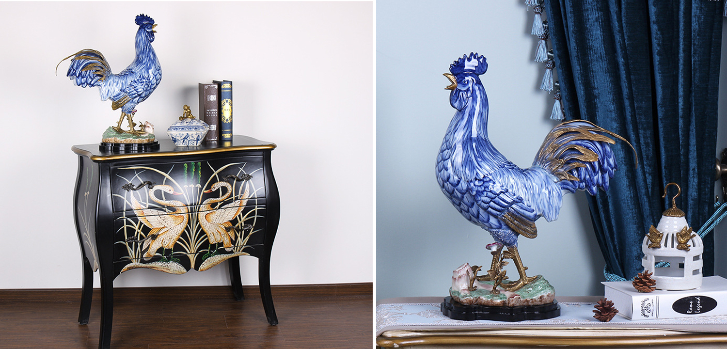 Статуэтка для интерьера фарфоровый Петух синий - фото