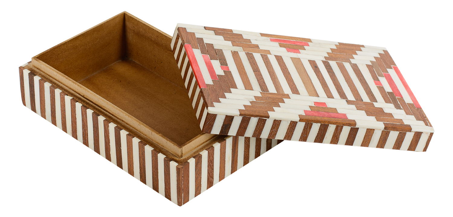 Шкатулка инкрустация костью  Bone Inlay Box Red - фото
