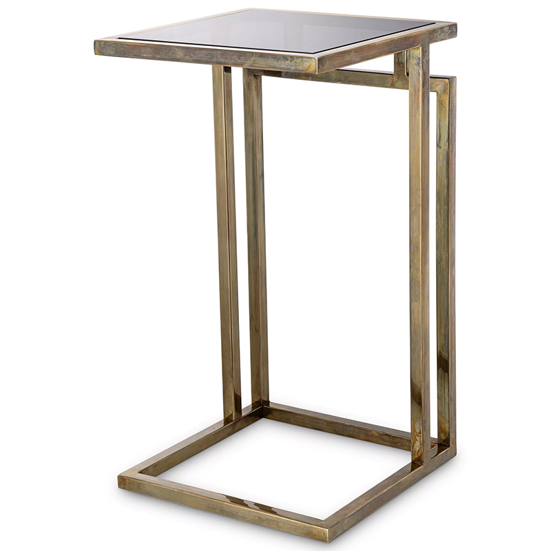 Приставной стол Eichholtz Side Table Marcus Brass Латунь Стекло Смок в Казани | Loft Concept 