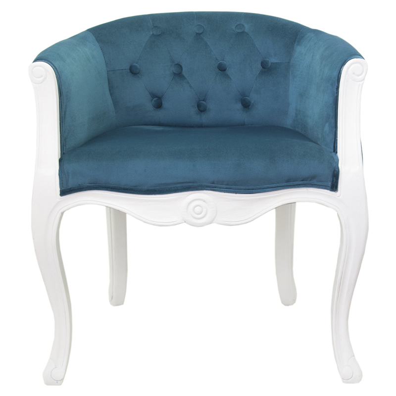 Кресло низкое в стиле прованс Louis French Armchair white and blue velour Бирюзовый Белый в Казани | Loft Concept 