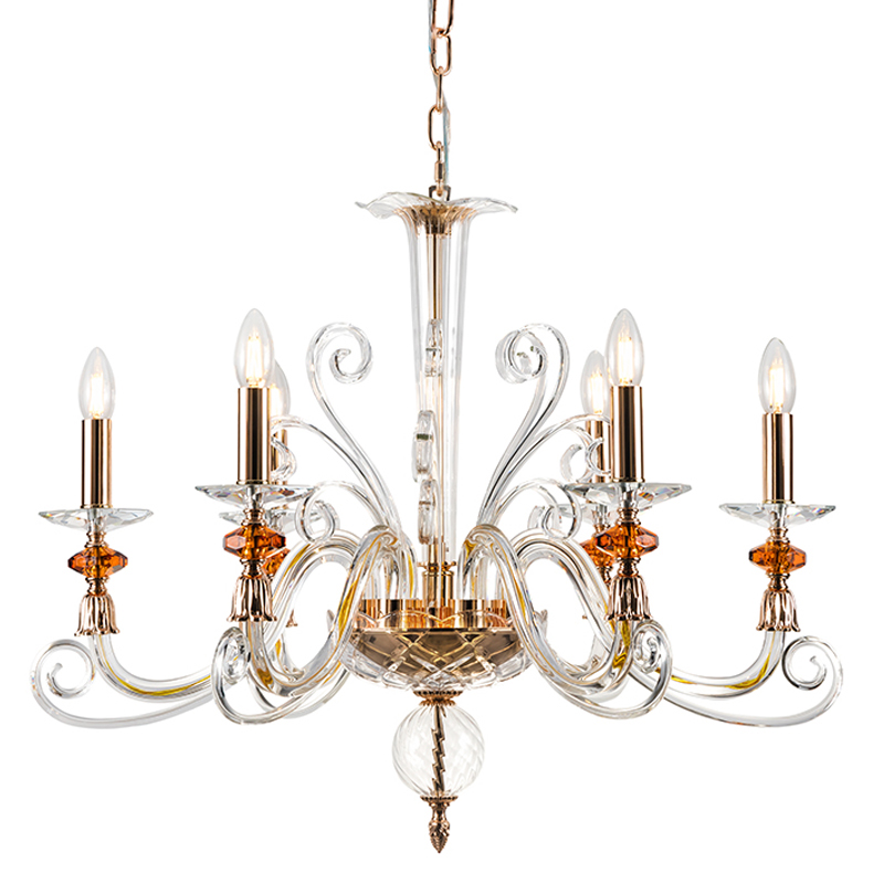 Люстра с 6-ю лампочками и изогнутыми прозрачными элементами из стекла Twisted Glass Candles Chandelier Золотой Прозрачное Стекло Люстра с 6-ю лампочками и изогнутыми прозрачными элементами из стекла Twisted Glass Candles Chandelier Золотой Прозрачное Стекло в Казани | Loft Concept