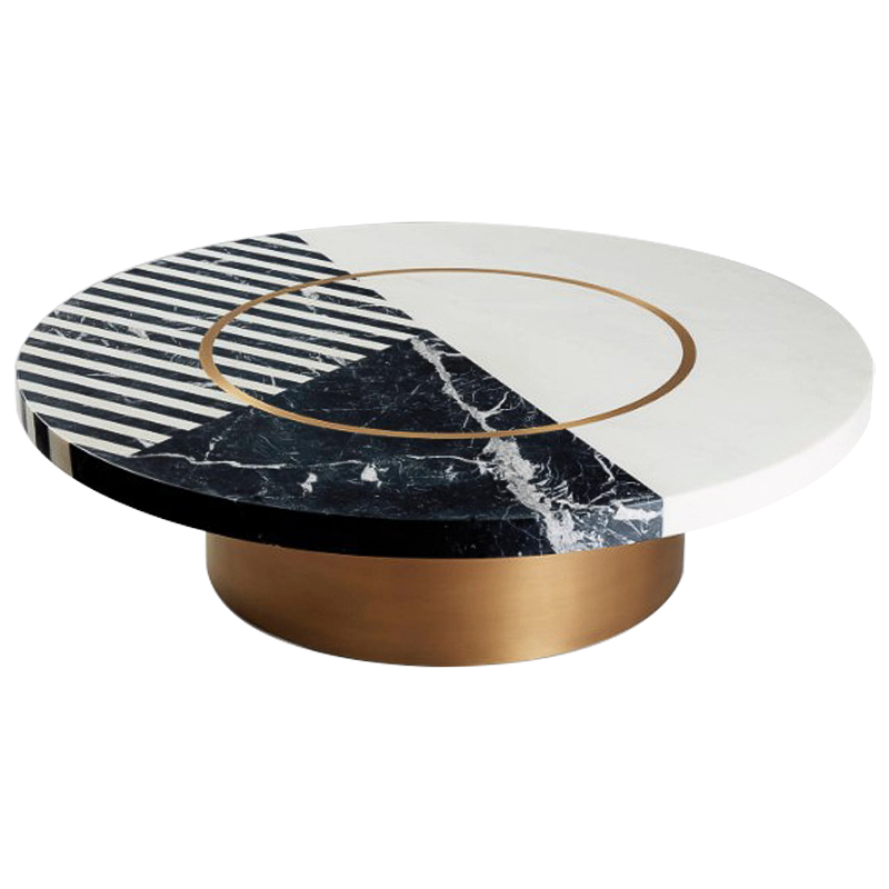 Кофейный стол Mercado Marble Brass Coffee Table Черно-белый Латунь в Казани | Loft Concept 