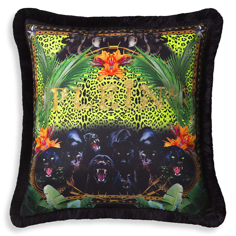 Подушка Philipp Plein Cushion Silk Jungle 50 x 50 Черный Мульти в Казани | Loft Concept 