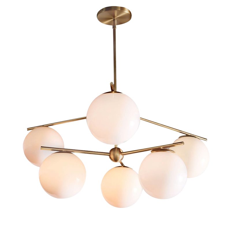 Люстра Sphere Stem 6-Light Chandelier Bronze Латунь Белый в Казани | Loft Concept 