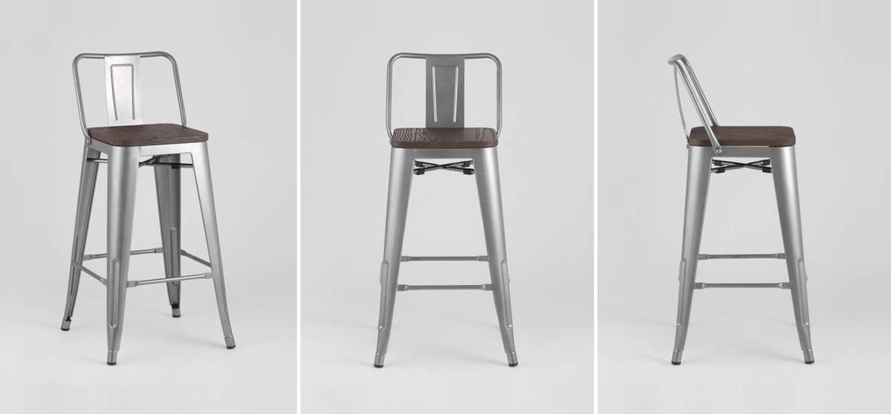 Барный Стул Tolix Серебристый Металл Деревянное Сидение - фото