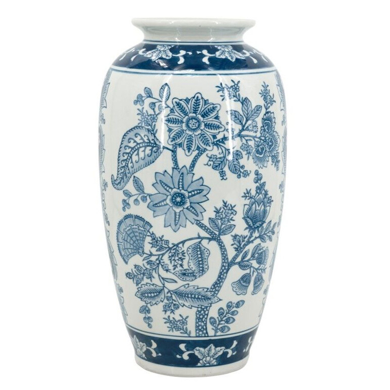 Ваза с синим цветочным орнаментом Blue & White Ornament Белый Синий Ваза с синим цветочным орнаментом Blue & White Ornament Белый Синий в Казани | Loft Concept