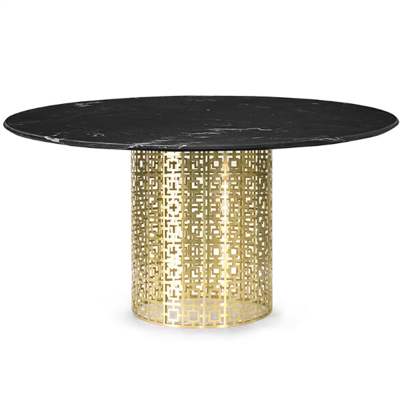 Обеденный стол Jonathan Adler Nixon Dining Table Черная столешница мрамор Золотой Черный Мрамор Nero в Казани | Loft Concept 