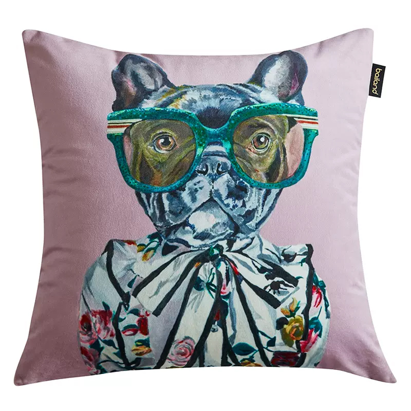 Декоративная подушка Стиль Gucci Dog Fashion Animals Cushion Lilac Мульти Сиреневый в Казани | Loft Concept 