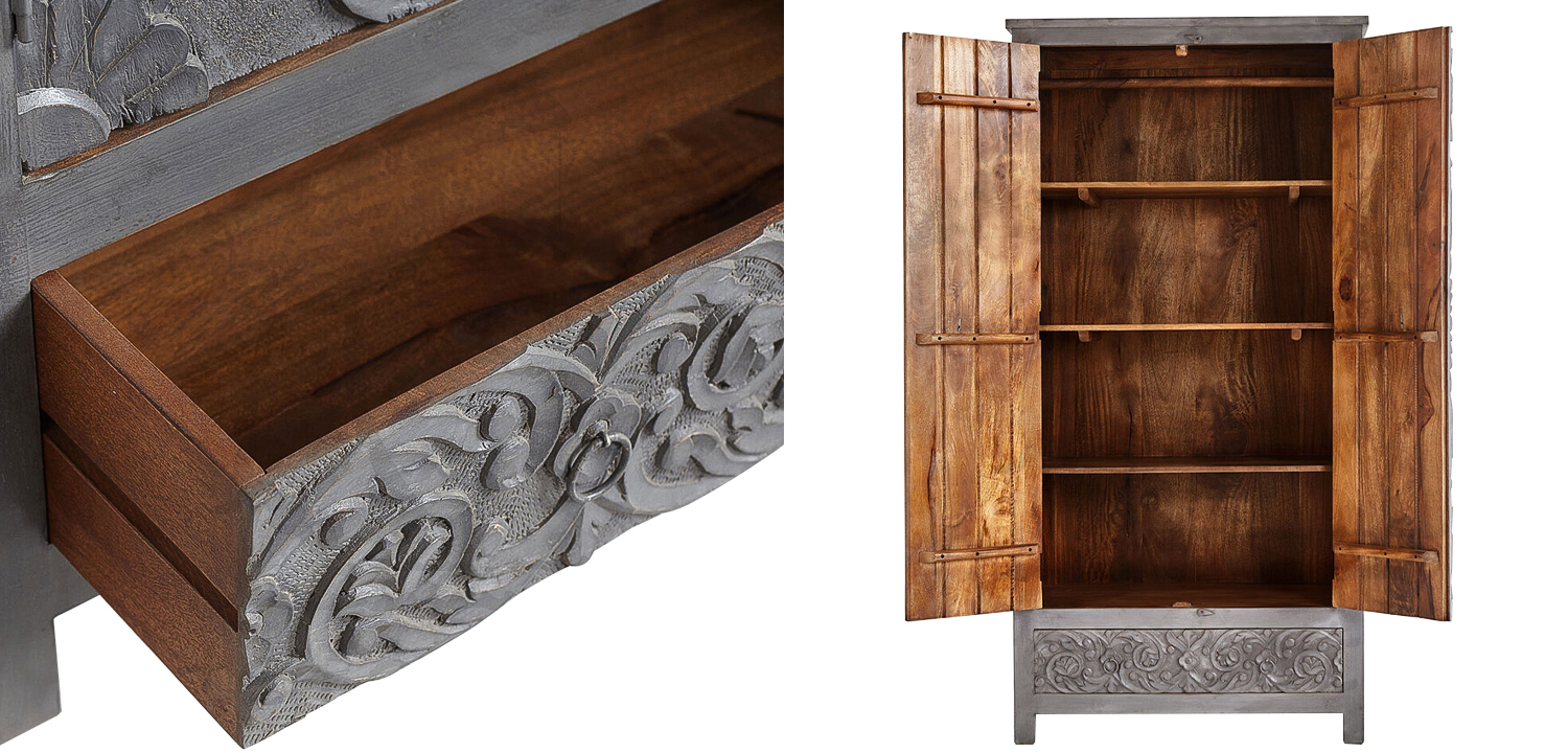 Шкаф Indian Antique White Furniture Cupboard Devan серый - фото №1