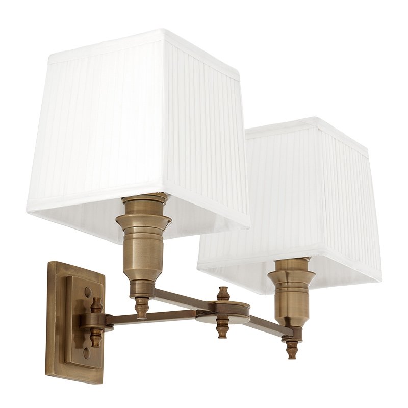 Бра Wall Lamp Lexington Double Brass+White Латунь Античная полированная Белый в Казани | Loft Concept 