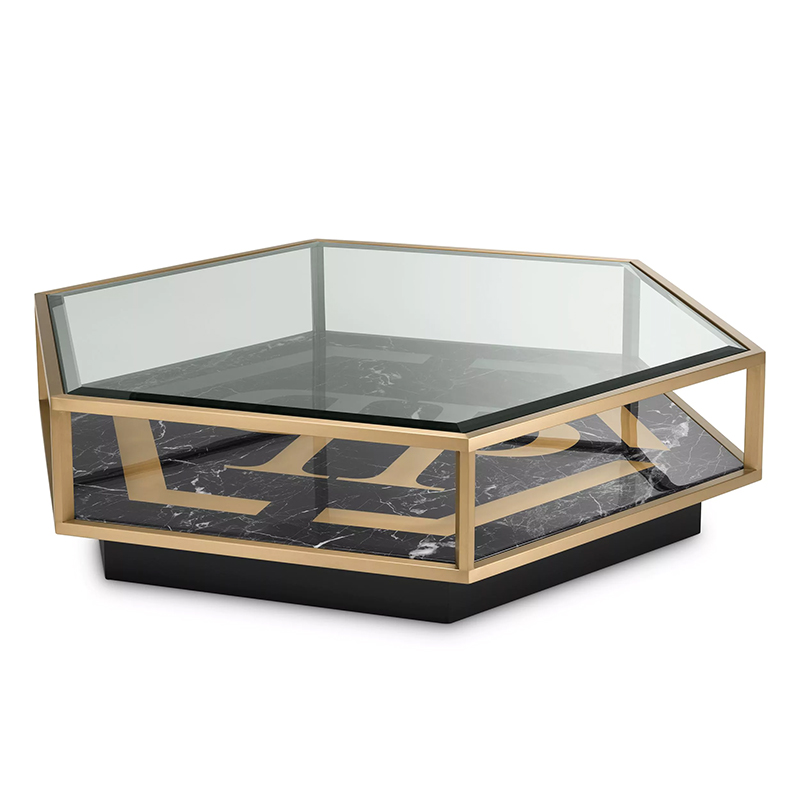 Кофейный стол Philipp Plein Coffee Table Falcon View Прозрачное Стекло Черный Золотой в Казани | Loft Concept 