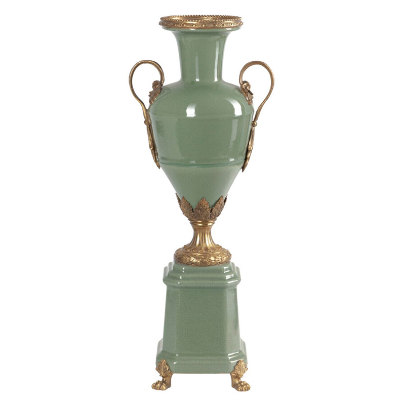 Ваза зеленого цвета из фарфора на высокой подставке с бронзовыми ручками Eden Garden porcelain and bronze Зеленый Бронза Ваза зеленого цвета из фарфора на высокой подставке с бронзовыми ручками Eden Garden porcelain and bronze Зеленый Бронза в Казани | Loft Concept