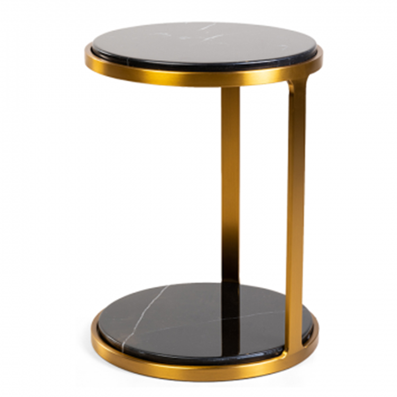 Приставной стол Viorel Marble Side Table Черный Мрамор Nero Глянцевое золото в Казани | Loft Concept 