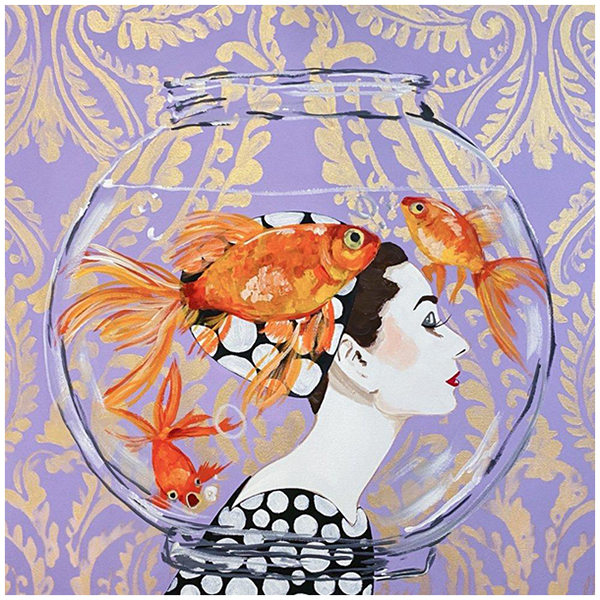 Картина Audrey Fishbowl on Lavender Damask Background Мульти в Казани | Loft Concept 