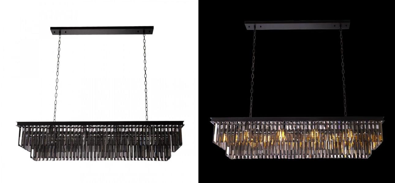 Прямоугольная Люстра Odeon Black iron Серое Стекло Длина 120 см - фото №1