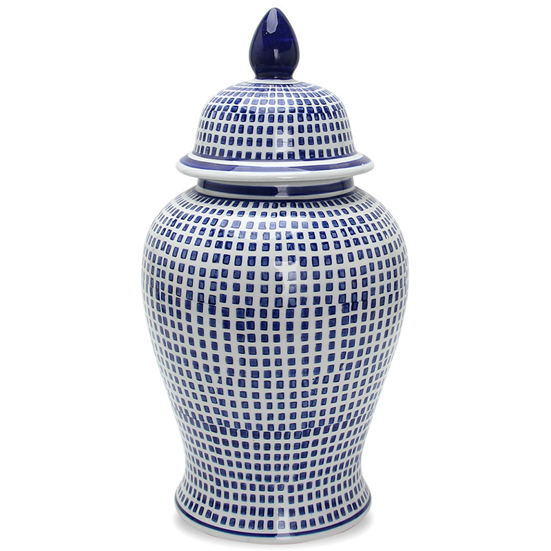 Ваза с крышкой Oriental Blue & White Square Pattern Vase Белый Синий в Казани | Loft Concept 