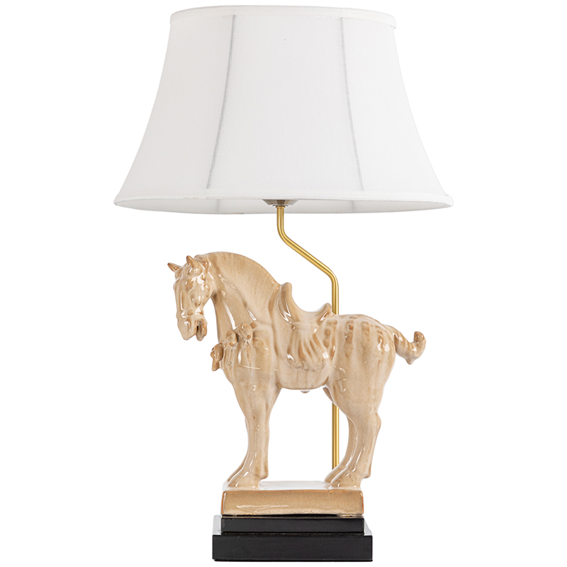 Настольная лампа Dynasty Tang Horse Sculpture Lampshade Бежевый Коричневый Белый Латунь в Казани | Loft Concept 