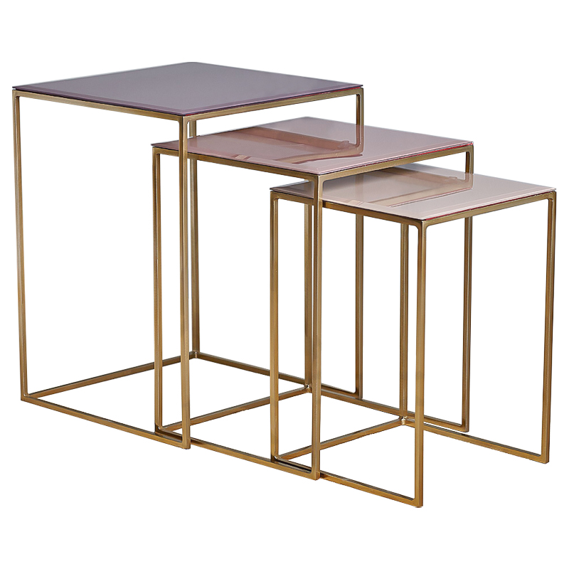 Комплект столиков Corbin Side Tables Золотой Розовый пастельный Дымчатая Роза в Казани | Loft Concept 