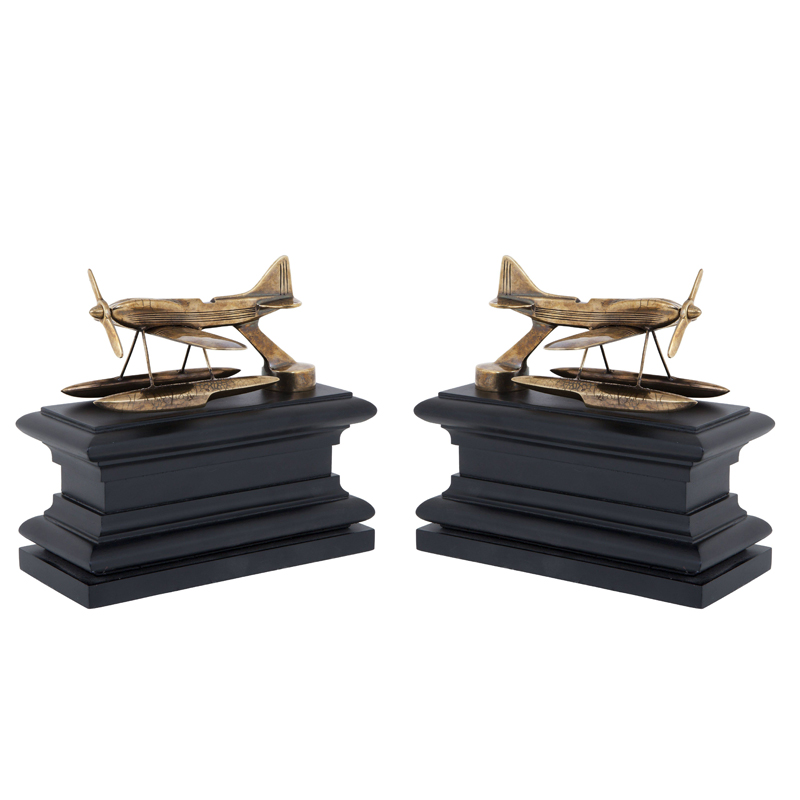 Держатель для книг Eichholtz Bookend Hydroplane set of 2 brass Латунь Античная полированная Черный в Казани | Loft Concept 