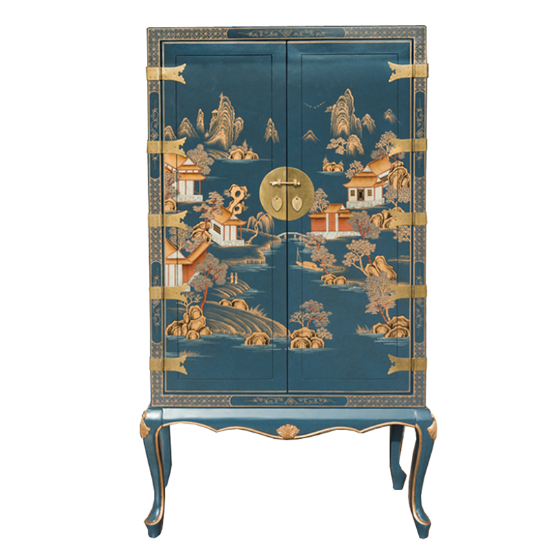 Голубой Шкаф в Китайском стиле Chinese Village Cabinet Голубой Мульти в Казани | Loft Concept 