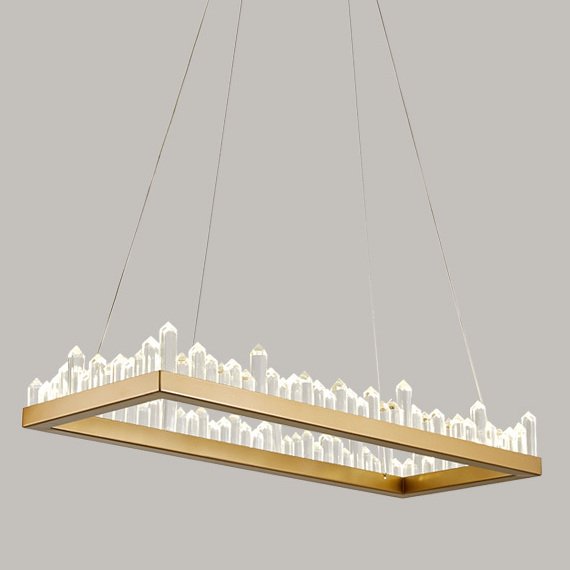 Люстра Crystal Rock Rectangle Chandelier Латунь Прозрачное Стекло в Казани | Loft Concept 