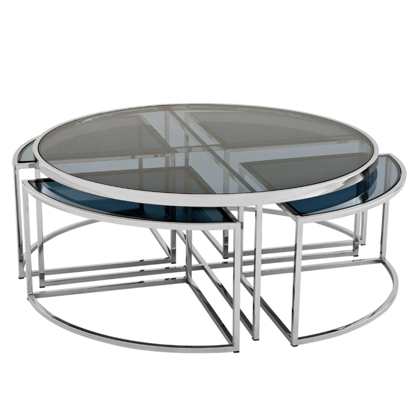 Кофейный стол Eichholtz Coffee Table Padova Stainless steel Нержавеющая сталь Стекло Смок в Казани | Loft Concept 