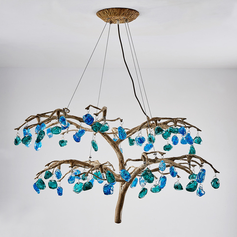 Люстра Precious Tree Chandelier Винтажное Светлое Золото Синий Бирюзовый в Казани | Loft Concept 