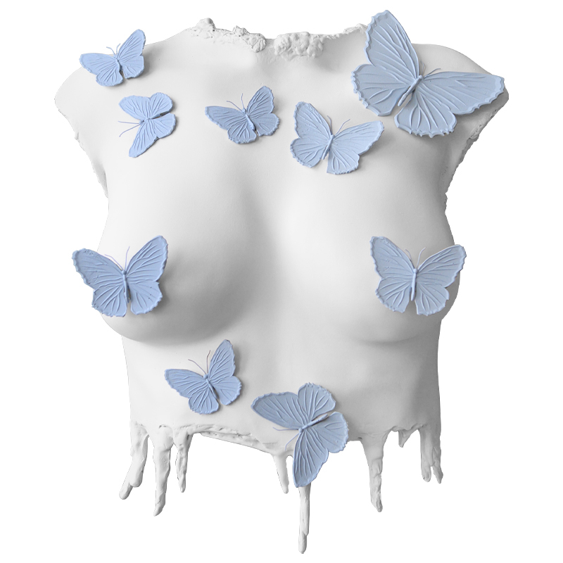 Аксессуар на стену Sculpture Female Torso Butterflies Белый Голубой в Казани | Loft Concept 