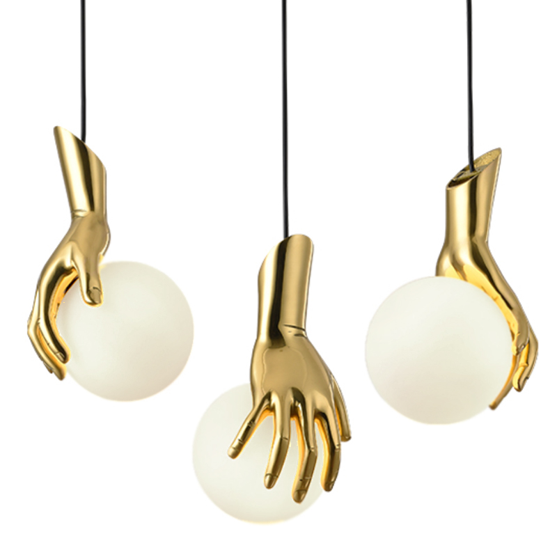 Подвесной светильник Золотая рука Gold Hand Pendant lamp Глянцевое золото Прозрачный белый в Казани | Loft Concept 