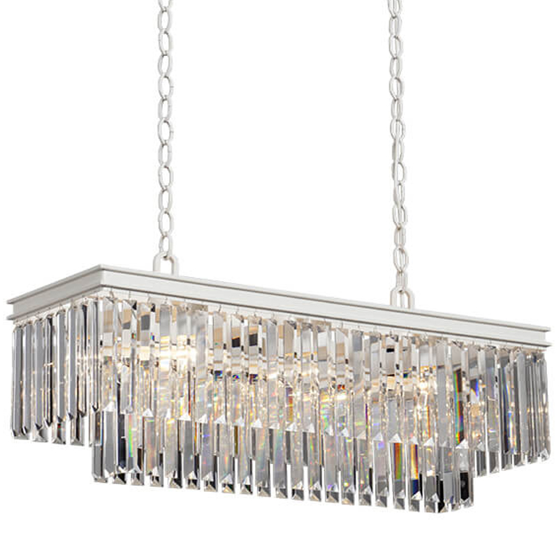 Люстра RH 1920s Odeon Clear Glass Rectangular Chandelier  White iron Длина 80 Белый Прозрачное Стекло в Казани | Loft Concept 