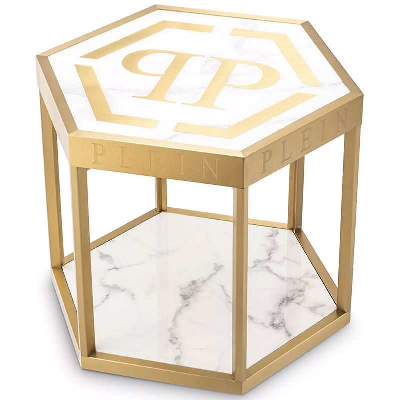 Приставной стол Philipp Plein Side Table Billionaire Золотой Белый Мрамор Bianco в Казани | Loft Concept 