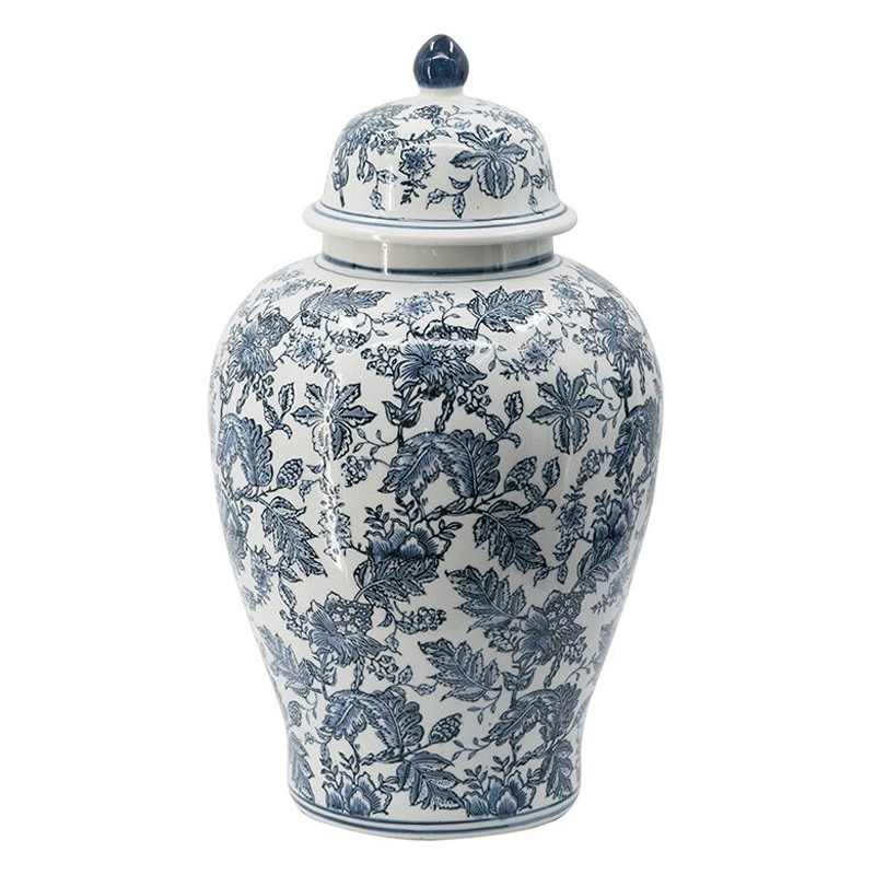 Ваза с крышкой и бело-синим цветочным узором Blue & White Ornament Белый Синий Ваза с крышкой и бело-синим цветочным узором Blue & White Ornament Белый Синий в Казани | Loft Concept
