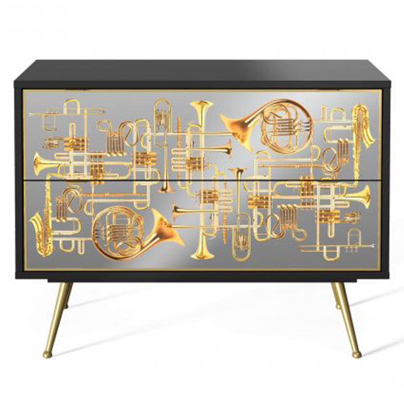 Комод Seletti Chest of Two Drawers Trumpets Золотой Черный Золотой Шампань в Казани | Loft Concept 