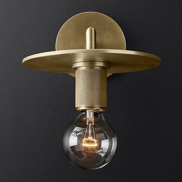 Бра RH Utilitaire Knurled Disk Shade Sconce Brass Латунь в Казани | Loft Concept 