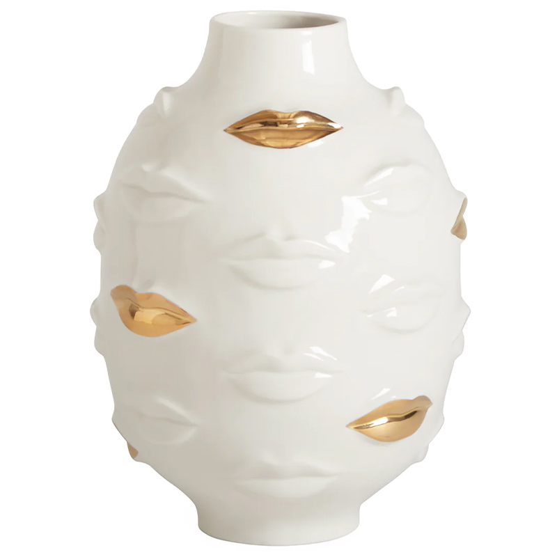 Ваза Jonathan Adler Gilded Gala Round Vase Глянцевое золото Белый в Казани | Loft Concept 