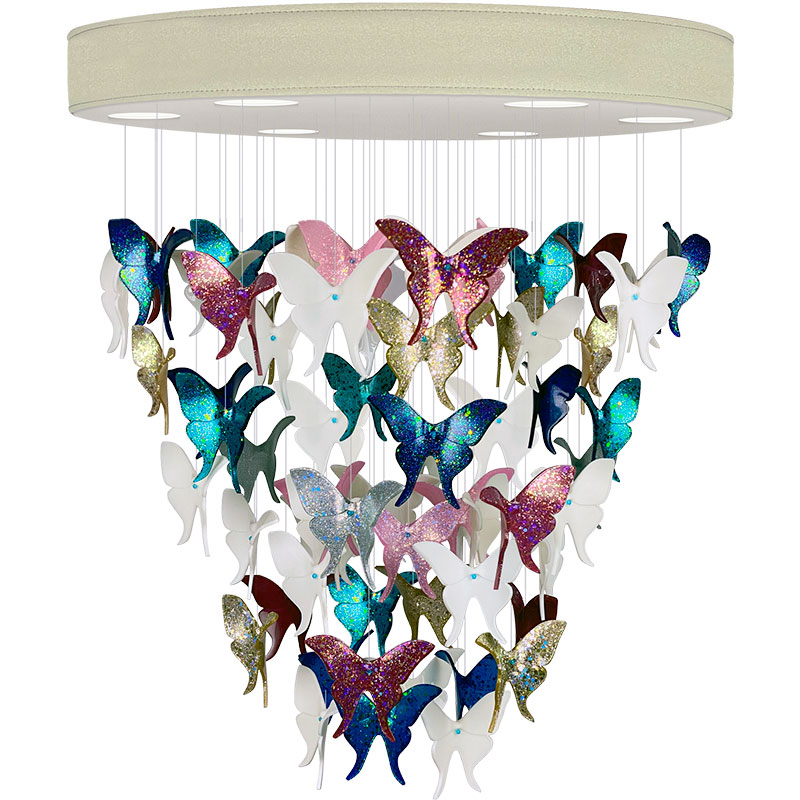 Люстра Цветные Бабочки Жемчужно-серая база Night Butterflies Chandelier Multi Color Бежево-серый Мульти в Казани | Loft Concept 