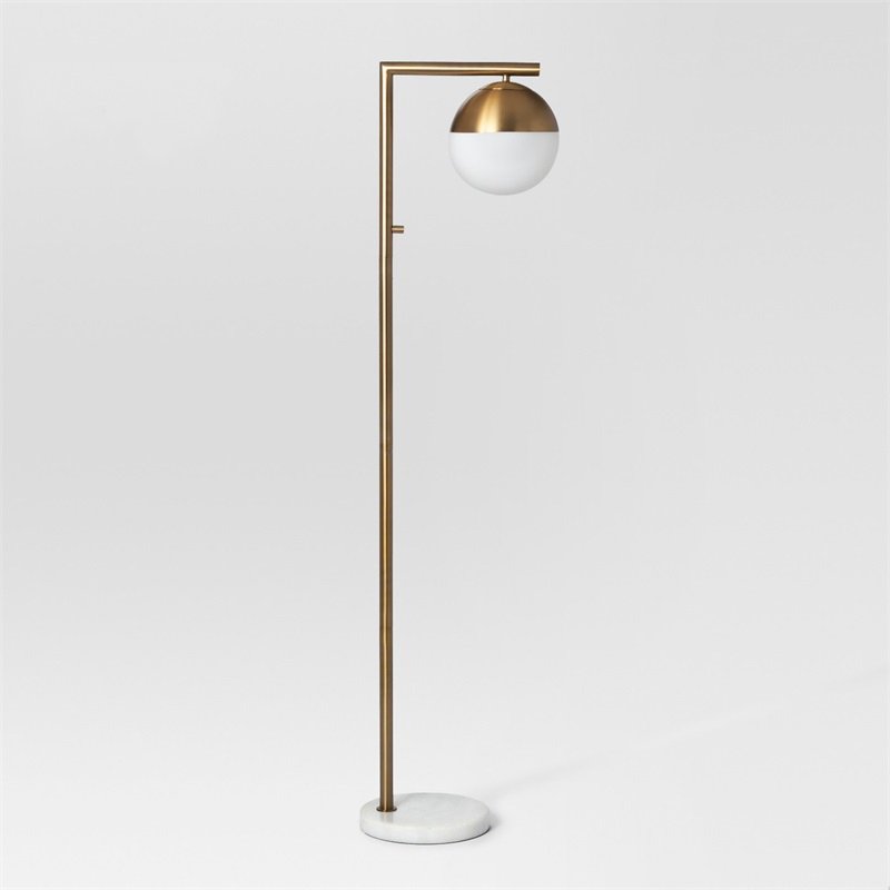 Торшер Geneva Single Glass Globe Floor Lamp Белый Латунь в Казани | Loft Concept 