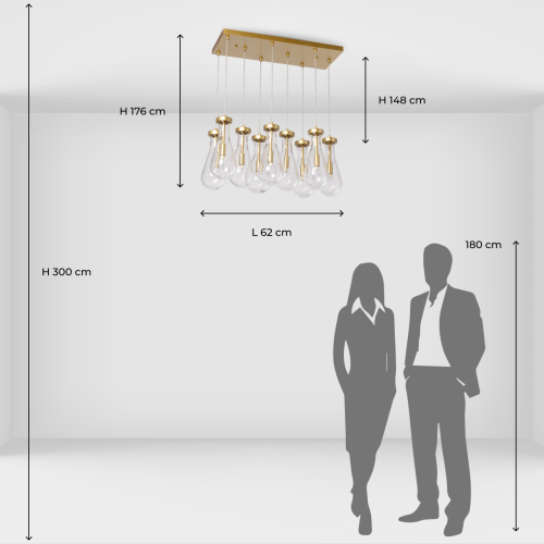 Люстра с 9-ю прозрачными стеклянными плафонами в форме капли Lucid Rain  в Казани
