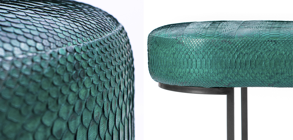 Пуф из натуральной кожи питона изумрудный цвет - фото №1