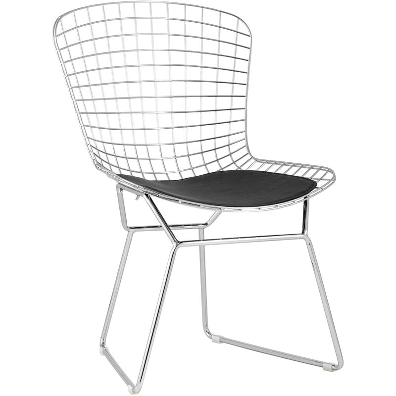 Стул Bertoia Chair Хромированный с Черной подушкой Хром Черный в Казани | Loft Concept 