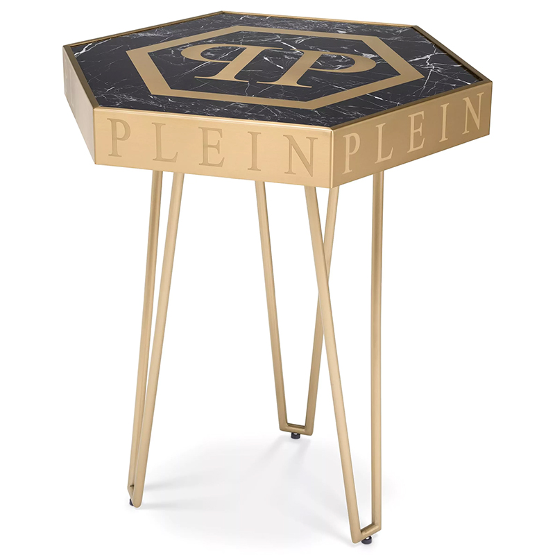 Приставной стол Philipp Plein Side Table Falcon Nest Золотой Черный Мрамор Nero Прозрачное Стекло в Казани | Loft Concept 