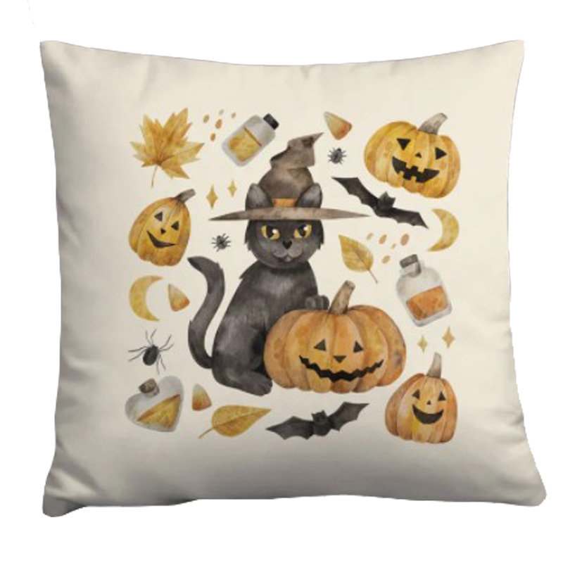 Подушка Halloween Pumpkin Cat Белый Оранжевый Серый в Казани | Loft Concept 