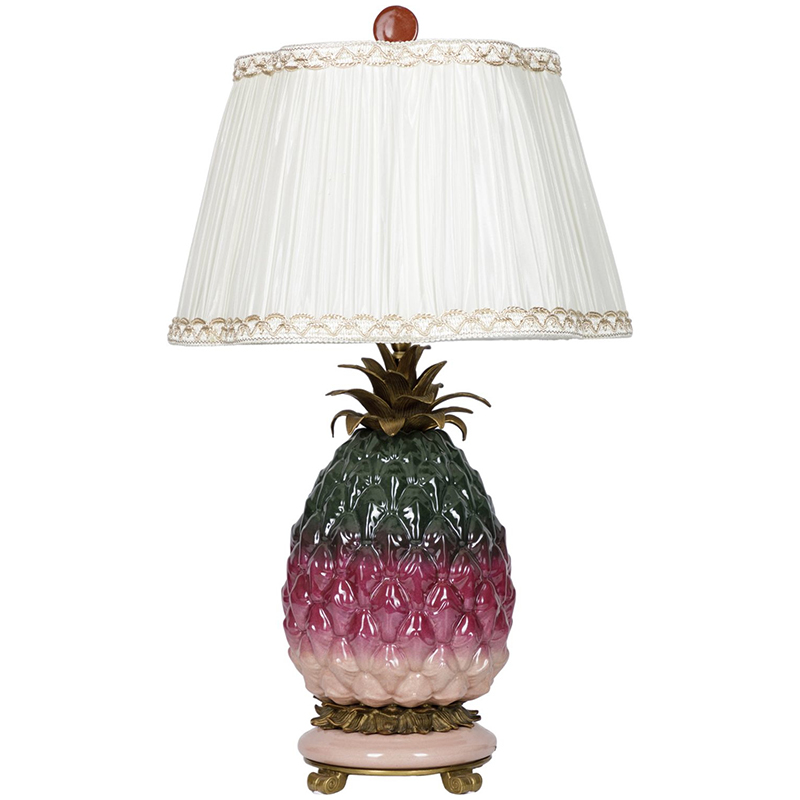 Настольная лампа с абажуром Pineapple Dark Green Purple Table Lamp Белый Бронза Зеленый Розовый в Казани | Loft Concept 