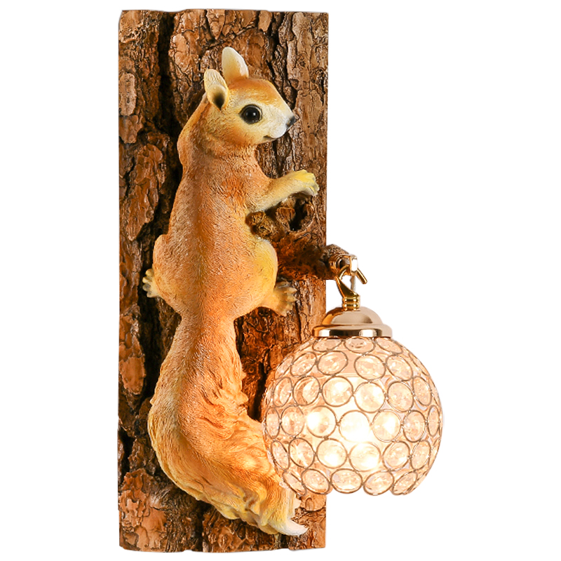 Бра для детской Белка на дереве Squirrel Wall Lamp Коричневый Оранжевый Латунь в Казани | Loft Concept 