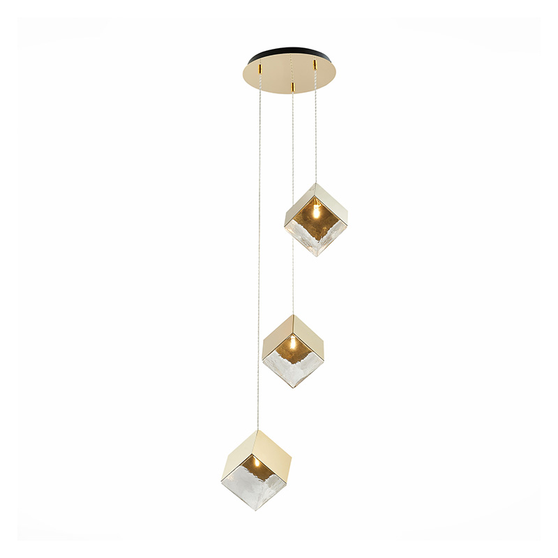 Потолочная люстра Pyrite Chandelier gold cube 3 Золотой Прозрачный в Казани | Loft Concept 