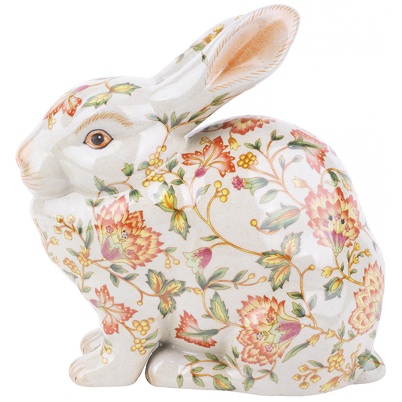 Декоративная статуэтка Porcelain Hare Statuette Белый Мульти Оранжевый Зеленый в Казани | Loft Concept 