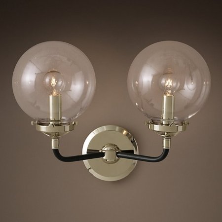 Бра Bistro Globe Clear Glass Double Sconce Nickel  в Казани | Loft Concept 