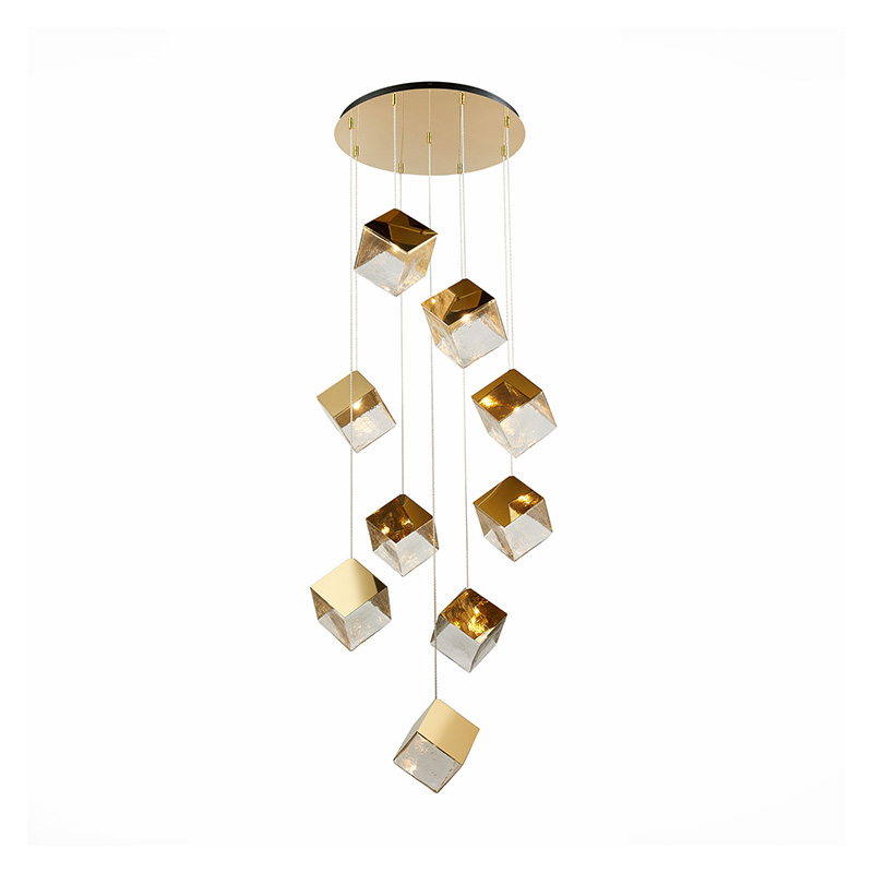 Потолочная люстра Pyrite Chandelier gold cube 9 Золотой Прозрачный в Казани | Loft Concept 